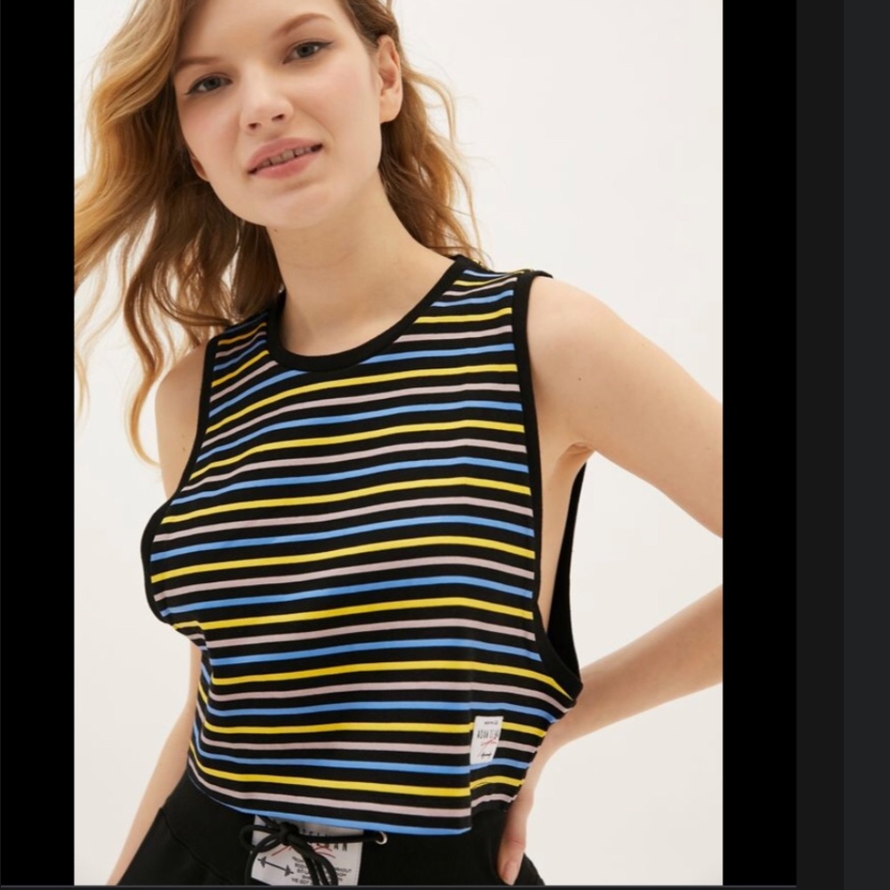 NWT Adam Selman Sport Cropped Low-side Muscle Tank Top Tee Blue Yellow Tank top